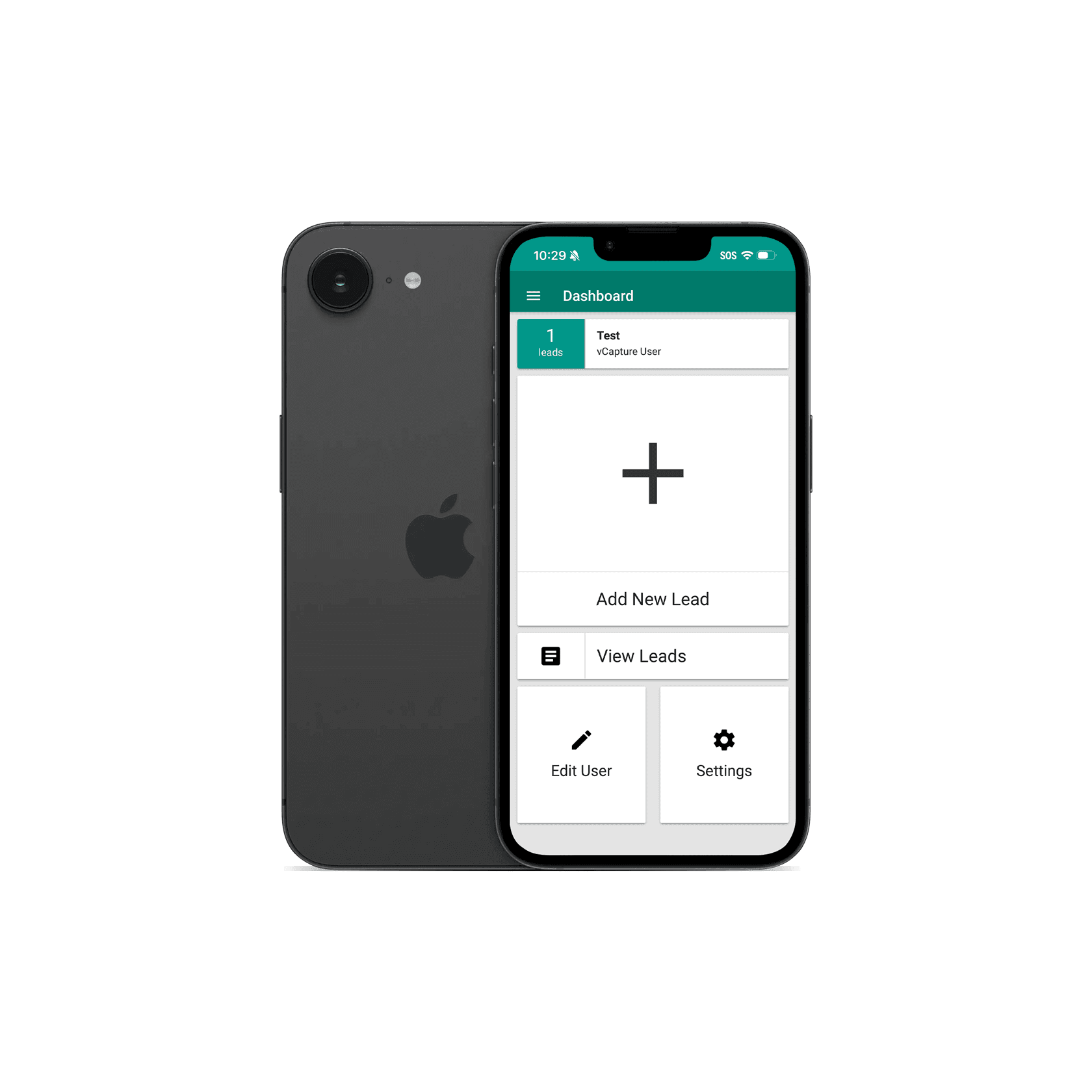 iPhone 16e with vCapture app interface